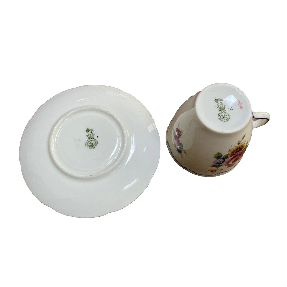 Vintage Royal Doulton Floral Demitasse Cup & Saucer Set England Cottage Core